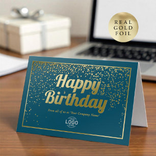 Logo Corporate Elegant Blauwgroen Gold Happy Birth Folie Wenskaart