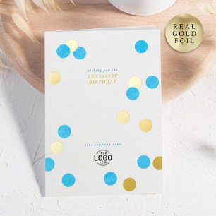 Logo Corporate Modern Hemelblauw Goud Gelukkig Ver Folie Wenskaart