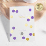 Logo Corporate Modern Paarse Goud Happy Birthday Folie Wenskaart<br><div class="desc">Moderne minimalistische Corporate Birthday Kaart met Real Gold Foil Confetti. Vier medewerkers, klanten en zakelijke partners in stijl met deze moderne professionele zakelijke verjaardagskaart. Ontworpen met een eenvoudige minimalistische esthetiek, het beschikt over paarse confetti en echte gouden folie confetti accenten voor een verfijnde touch die gouden munten vertegenwoordigen, wat veel...</div>