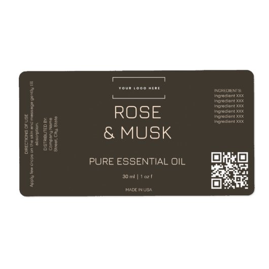 Logo Cosmetische olie Etiket Druppelfles met Qrcod (Voorkant)