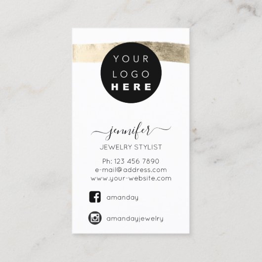 Logo Custom Jewelry Kaart Social Media Gold Paint Visitekaartje (Achterkant)
