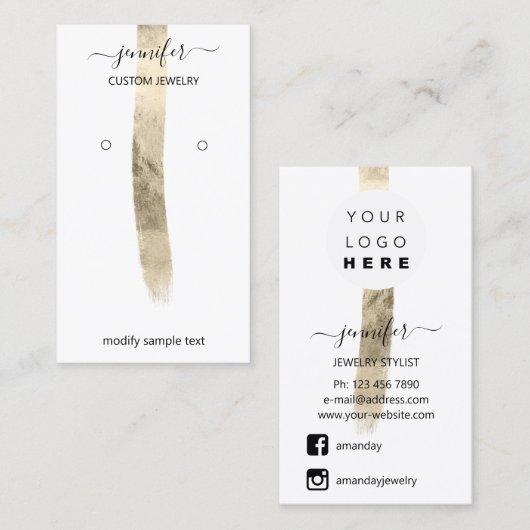 Logo Custom Jewelry Kaart Social Media Gold White Visitekaartje (Voorkant / Achterkant)