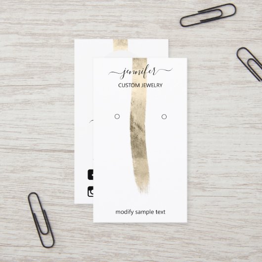 Logo Custom Jewelry Kaart Social Media Gold White Visitekaartje (Voorkant / Achterkant in situ)