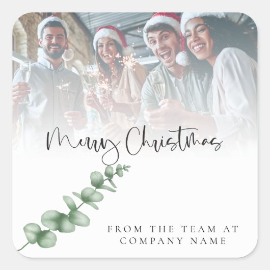 Logo Custom Photo Company Foliage Merry kerst Vierkante Sticker (Voorkant)