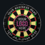 Logo & Custom Text Business Company Dartbord<br><div class="desc">A dartboard is a popular recreational and competitive game that provides hours of fun for players of all ages and skill levels. Typically made from sisal fibers, cork, or electronic components, dartboards are designed to withstand the impact of darts while offering precise scoring zones. Standard dartboards feature a circular design...</div>