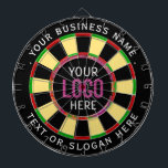 Logo & Custom Text Business Company  Dartbord<br><div class="desc">A dartboard is a popular recreational and competitive game that provides hours of fun for players of all ages and skill levels. Typically made from sisal fibers, cork, or electronic components, dartboards are designed to withstand the impact of darts while offering precise scoring zones. Standard dartboards feature a circular design...</div>