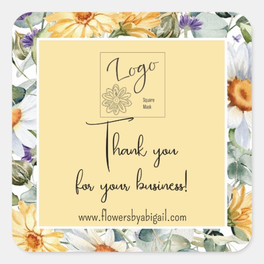 Logo Daisy Floral Handmade Crafting Business Promo Vierkante Sticker (Voorkant)