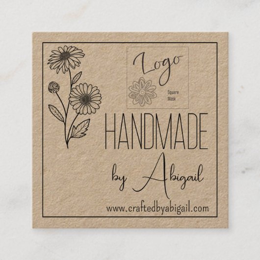 Logo Daisy Floral Minimalist Handgemaakt Handgemaa Vierkante Visitekaartje (Voorkant)