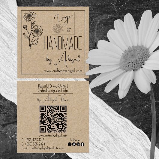 Logo Daisy Floral Minimalist Handgemaakt Handgemaa Vierkante Visitekaartje