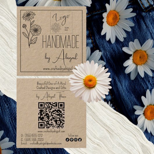 Logo Daisy Floral Minimalist Handgemaakt Handgemaa Vierkante Visitekaartje