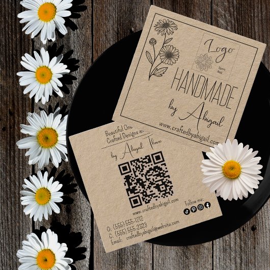 Logo Daisy Floral Minimalist Handgemaakt Handgemaa Vierkante Visitekaartje