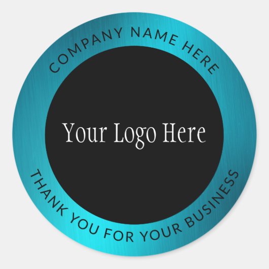 Logo Dank u Business Blauwgroen Metallic Ronde Sticker (Voorkant)