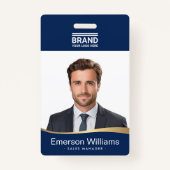 Logo donkerblauw faux golden wave medewerkersnaam  badge (Voorkant)