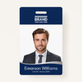 Logo donkerblauw faux zilveren golf medewerker naa badge (Voorkant)