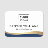 Logo donkerblauw voor gouden gradiëntrand elegant naamplaatje (Voorkant)