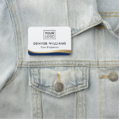 Logo donkerblauw voor gouden gradiëntrand elegant naamplaatje (In situ)