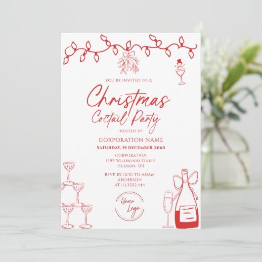 LOGO Doodle Corporation Christmas Coctail Party Kaart (Staand voorkant)