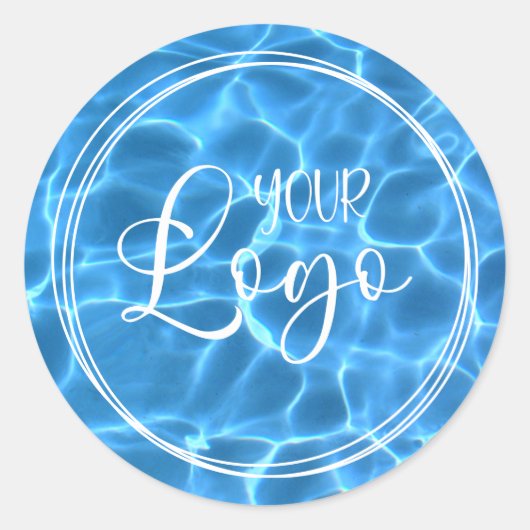 Logo Drie witte ringen Aqua Blue-zwempool Ronde Sticker (Voorkant)