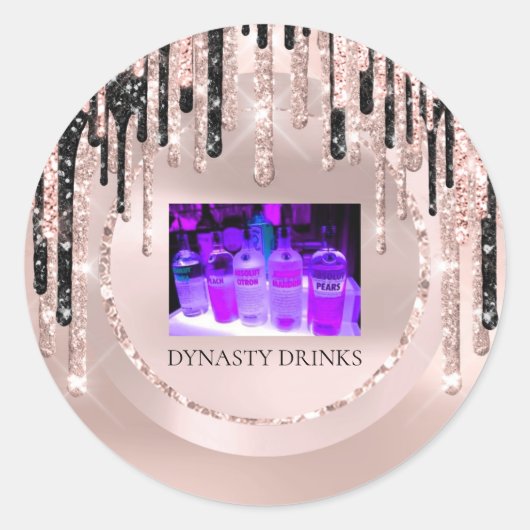 Logo Dynasty Drinken Event Lux druist Roos Glitter Ronde Sticker (Voorkant)