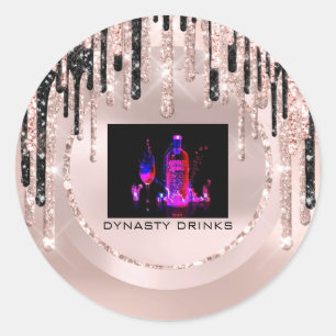 Logo dynasty Drinken gebeurtenis roze druppels Roo Ronde Sticker