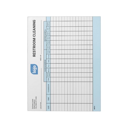 Logo Editable Office Restroom Cleaning Log Notepad Notitieblok (Linkerzijde)