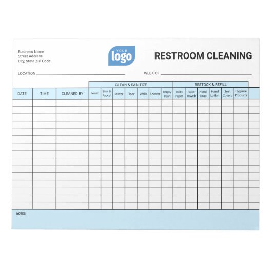 Logo Editable Office Restroom Cleaning Log Notepad Notitieblok (Voorkant)