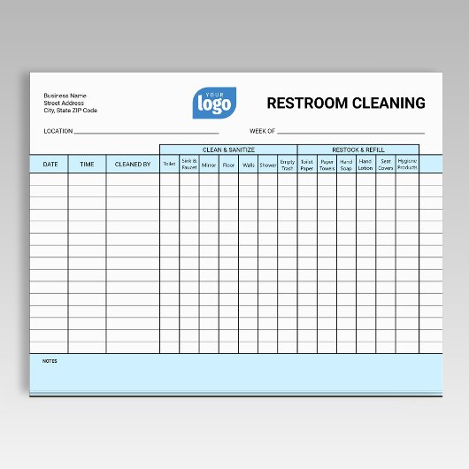 Logo Editable Office Restroom Cleaning Log Notepad Notitieblok