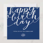 Logo Eenvoudig blauw wit script Corporate Birthday Kaart (Voorkant)