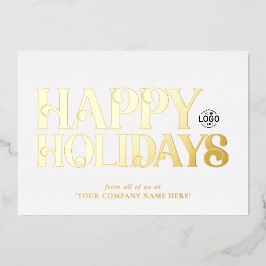 Logo Eenvoudige gedurfde schone witte zakelijke Folie Feestdagenkaart (Voorkant)