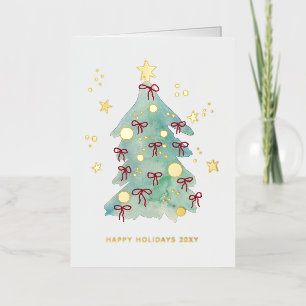 Logo Eenvoudige Kerstboom Rode Lint Business Folie Feestdagenkaart