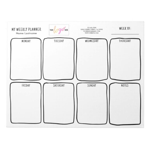 Logo Eenvoudige scheur weg Wekelijks getekende han Notitieblok (Voorkant)