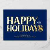 Logo Eenvoudige Vetgedrukte Marine Blauwe Bedrijfs Folie Feestdagenkaart (Voorkant)