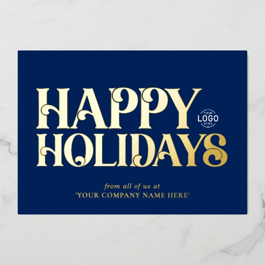 Logo Eenvoudige Vetgedrukte Marine Blauwe Bedrijfs Folie Feestdagenkaart (Voorkant)