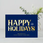 Logo Eenvoudige Vetgedrukte Marine Blauwe Bedrijfs Folie Feestdagenkaart (Staand Voorkant)