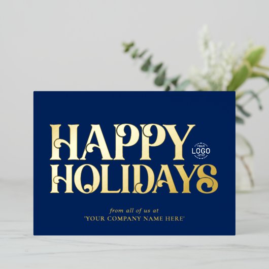 Logo Eenvoudige Vetgedrukte Marine Blauwe Bedrijfs Folie Feestdagenkaart (Staand Voorkant)