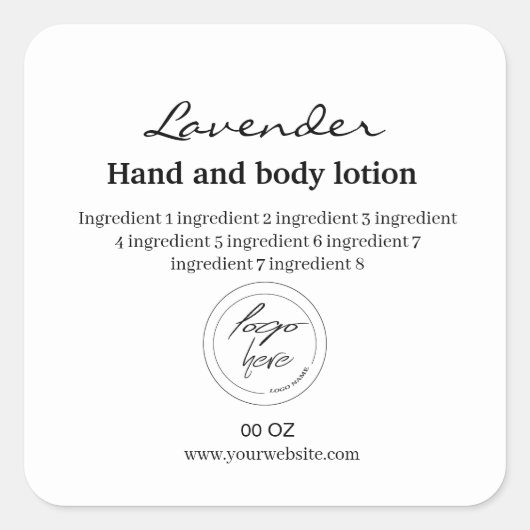 Logo eenvoudige zwarte en witte ingrediënten vierkante sticker (Voorkant)