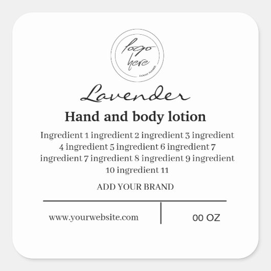 Logo eenvoudige zwarte en witte ingrediënten vierkante sticker (Voorkant)