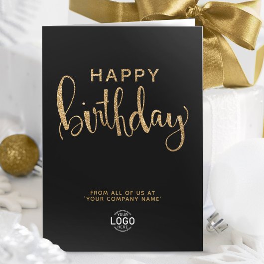 Logo Elegant Faux Gold Black Happy Birthday Kaart