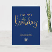 Logo Elegant Faux Gold Navy Blue Happy Birthday Kaart (Voorkant)