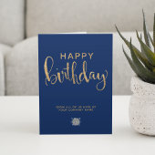 Logo Elegant Faux Gold Navy Blue Happy Birthday Kaart