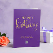 Logo Elegant Faux Gold Slank Paarse Happy Birthday Kaart