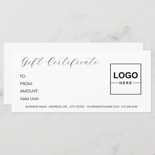 Logo Elegant Minimaal Modern Wit Cadeaubon (Voorkant / Achterkant)