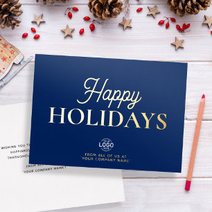 Logo Elegante Naviblauwe Zakelijke Kerstkaart Folie Uitnodiging