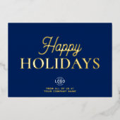 Logo Elegante Navy Blue Business Holiday Kaart (Voorkant)
