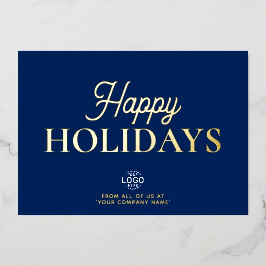Logo Elegante Navy Blue Business Holiday Kaart (Voorkant)