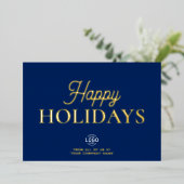 Logo Elegante Navy Blue Business Holiday Kaart (Staand Voorkant)