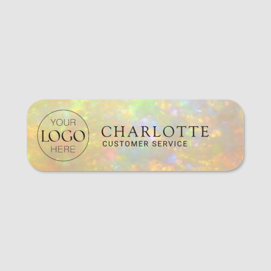 Logo | Elegante Opal Steen Textuur Werknemer/ Pers Naamplaatje (Voorkant)