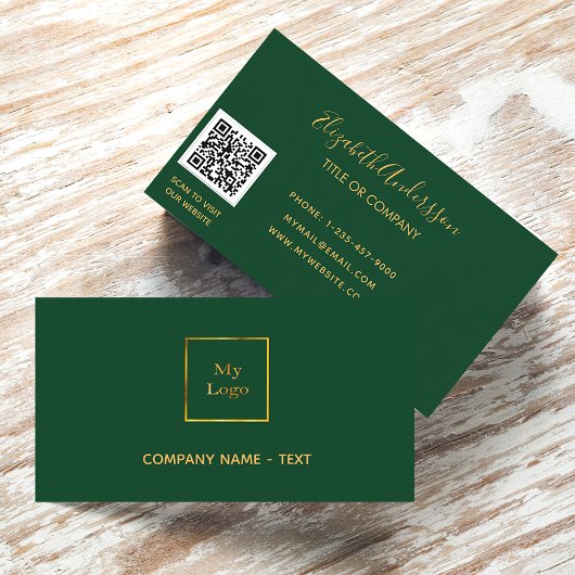 Logo emerald green Gold minimalist elegant QR code Visitekaartje