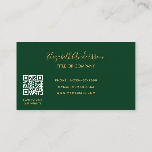Logo emerald green Gold minimalist elegant QR code Visitekaartje (Achterkant)
