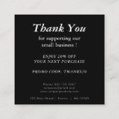 Logo en aangepaste kortingscode zwart vierkante visitekaartje (Achterkant)